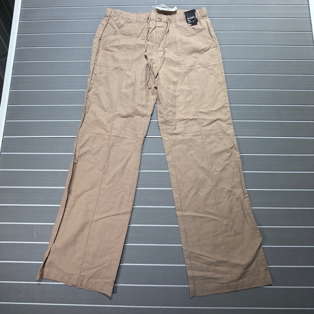 New York & Company Tan Linen Blend Straight Leg Drawstring Pants Size M Average